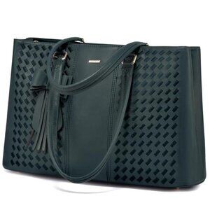 Women's  Laptop Tote Bag Waterproof Leather Computer Bag, Green, 15.6 Inch